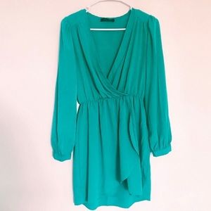 Teal V-Neck Wrap Front Dress
